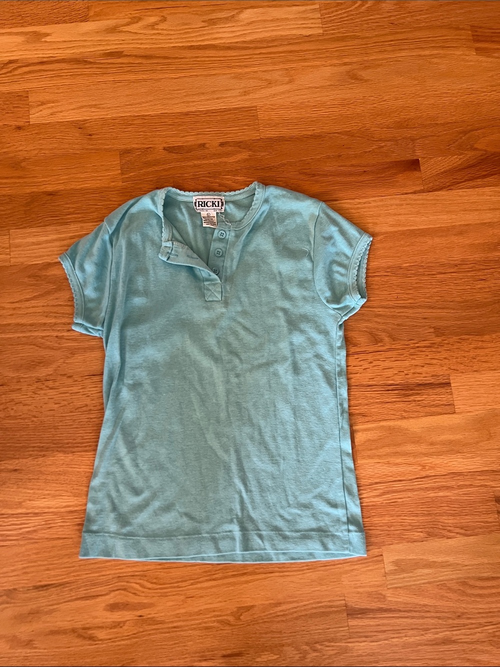 Vintage Ricki's Light Blue Short-Sleeve Henley Top size large women’s
